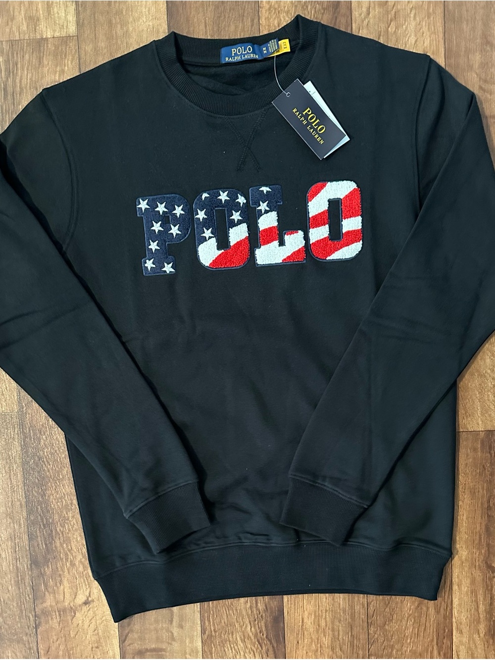 Ralph Lauren Black Crewneck Sweatshirt with Red, White & Blue POLO Patch